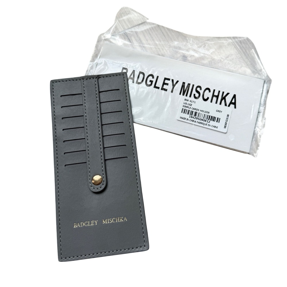 Badgley Mischka Simple Cards Holder Grey Slim Snap Accessory Credit Card
